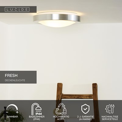 Lucide FRESH - Deckenleuchte Badezimmer - Ø 35 cm - 2xE27 - IP44 - Chrom Matt